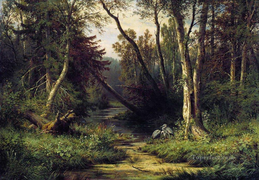 forest landscape with herons 1870 Ivan Ivanovich Oil Paintings